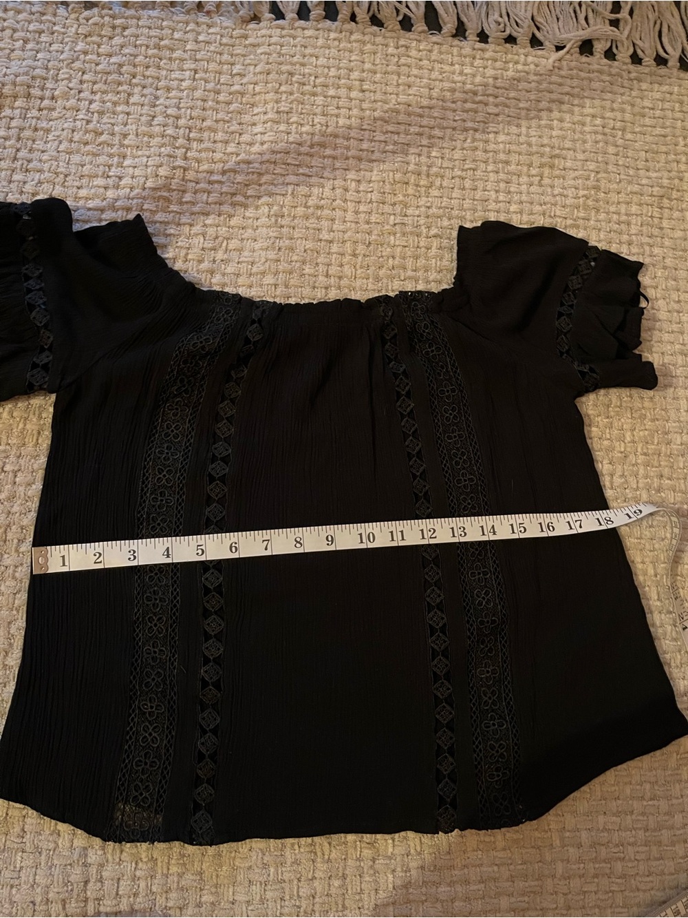🌙✨ Ambiance Black Off-Shoulder Lace-Trim Peasant Top - Picture 11 of 11
